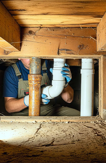 Plumber Joining Drain Pipe