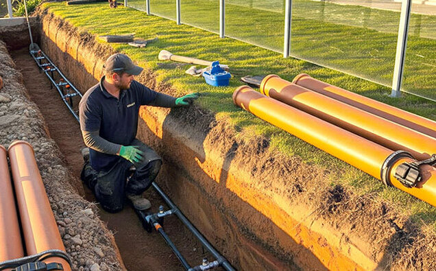 Plumber Laying Drainage Pipe